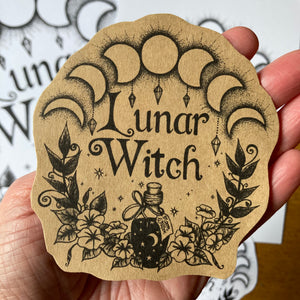 Lunar Witch Sticker, Handmade, Original art