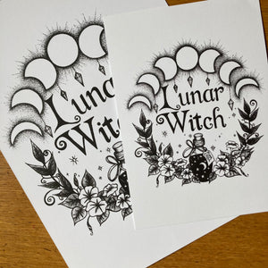 Lunar Witch Art Print or my Original Pen and Ink artwork