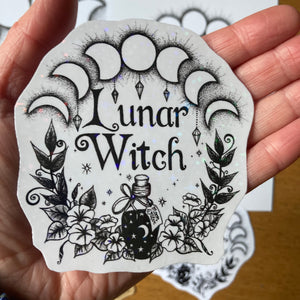 Lunar Witch Sticker, Handmade, Original art