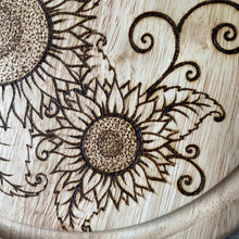 Load image into Gallery viewer, Sunflower Wooden Chopping Board - Pyrography - Woodburning