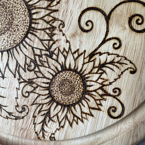 Sunflower Wooden Chopping Board - Pyrography - Woodburning