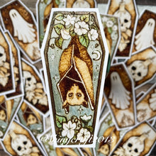 Load image into Gallery viewer, Coffin Shaped Stickers featuring Ghost, Skull or Bat designs