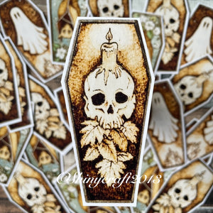 Coffin Shaped Stickers featuring Ghost, Skull or Bat designs