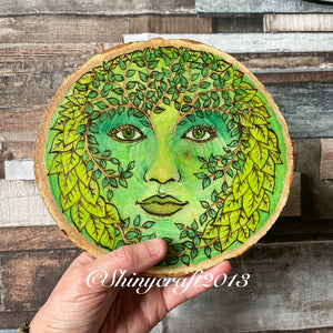 Green Woman Woodburning Art - Pyrography
