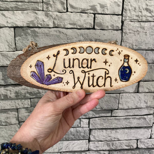 Lunar Witch Wooden Sign - Pyrography - Woodburning